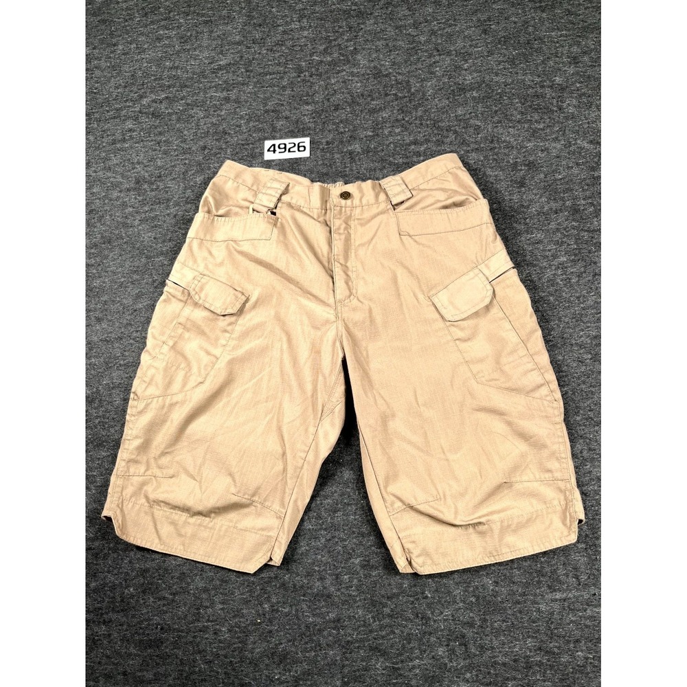 Ripstop Military Style Cargo Shorts 32 Beige Check Flat Front Pockets Hiking